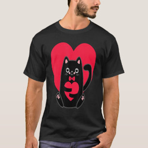 Black Cat Heart Valentines Day Cute Kitten Kitty L T-Shirt