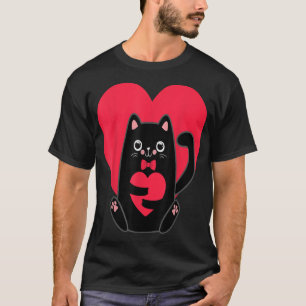 Black Cat Heart Valentines Day Cute Kitten Kitty L T-Shirt