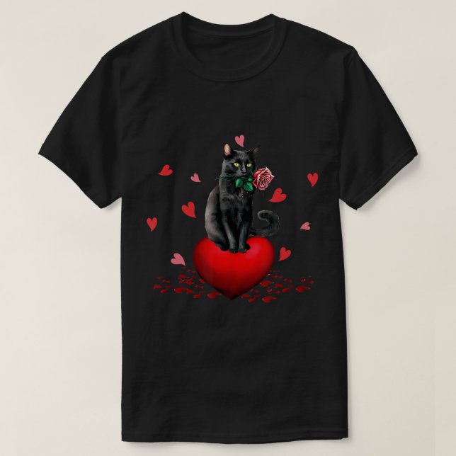 Black Cat Heart Valentines Day Cute Kitten Kitty L T-Shirt (Design Front)