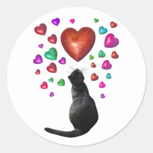 Black Cat Hearts Sticker