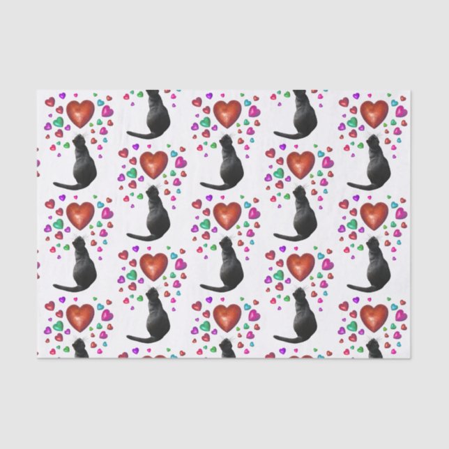 Black Cat Hearts Tissue Paper (Front)