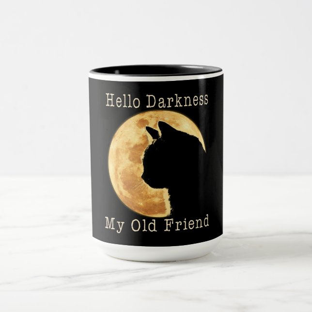 Black Cat Hello Darkness My Old Friend Mug (Center)