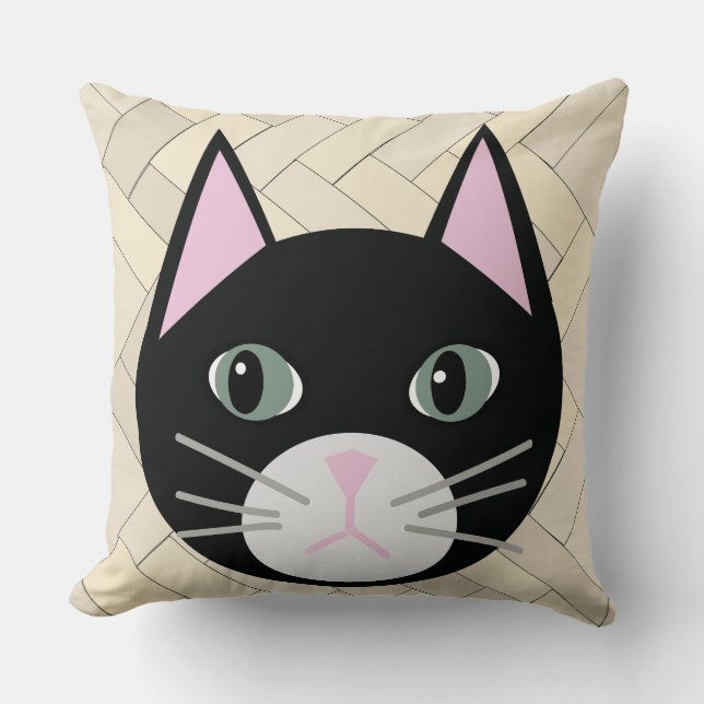 Black Cat Herringbone Beige Cushion (Front)