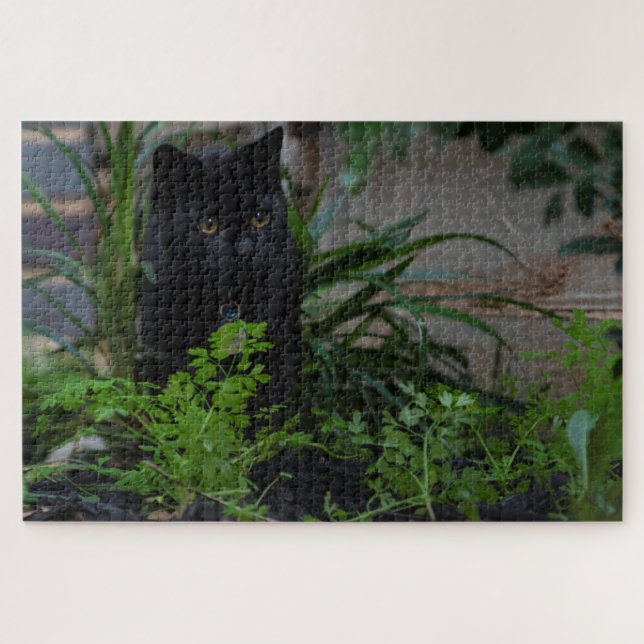 Black Cat Hidden in the Plants, 1014 pieces Jigsaw Puzzle (Horizontal)