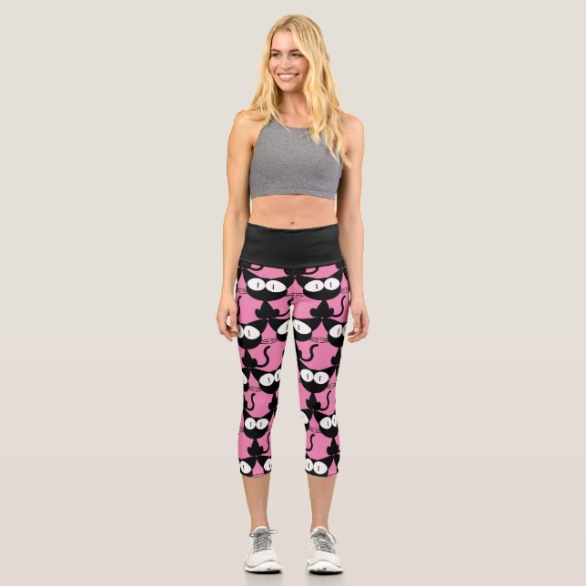 BLACK CAT High Waisted Capris PANTS LEGGINGS (Front)