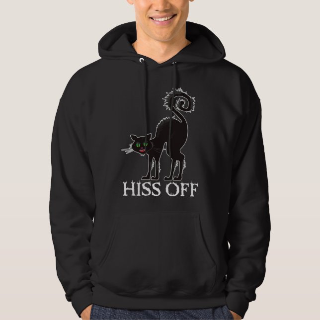 Black Cat Hiss Off Meow Angry Black Cat Kitty Hoodie (Front)
