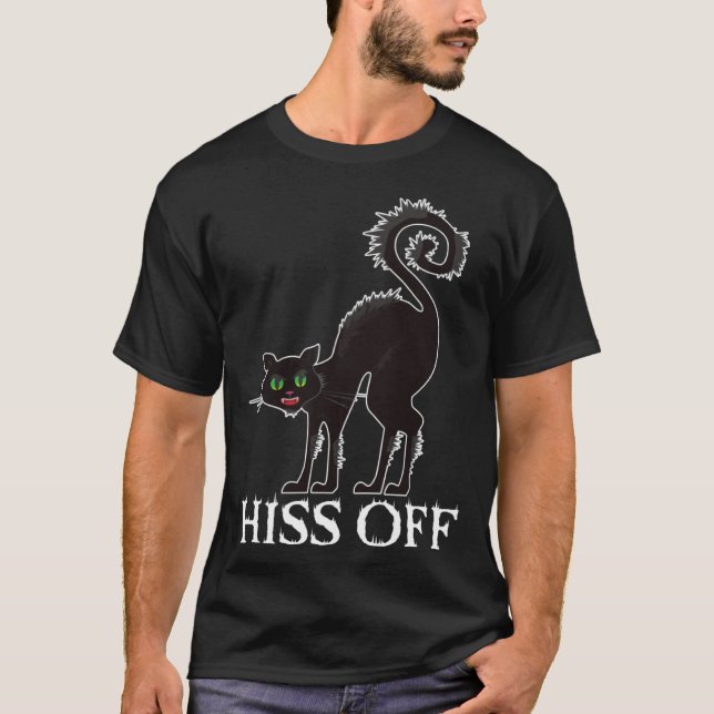 Black Cat Hiss Off Meow Angry Black Cat Kitty T-Shirt (Front)