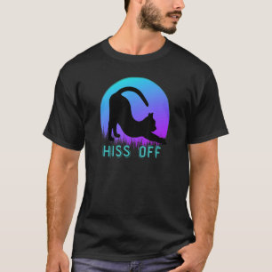 Black Cat Hiss Off Meow Retro Sunset Style Black K T-Shirt