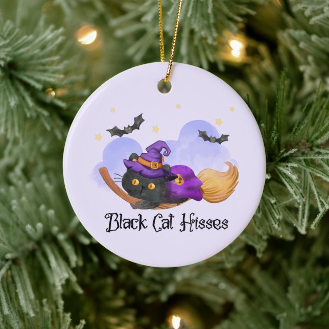 Black Cat Hisses – Halloween Witch Cat Ceramic Tree Decoration (Tree)