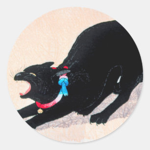 Black Cat Hissing Fine Art by Hiroaki Takahashi Classic Round Sticker