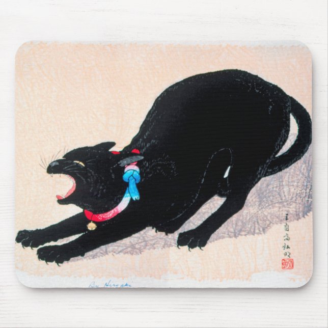 Black Cat Hissing Fine Art by Hiroaki Takahashi Mouse Mat (Front)
