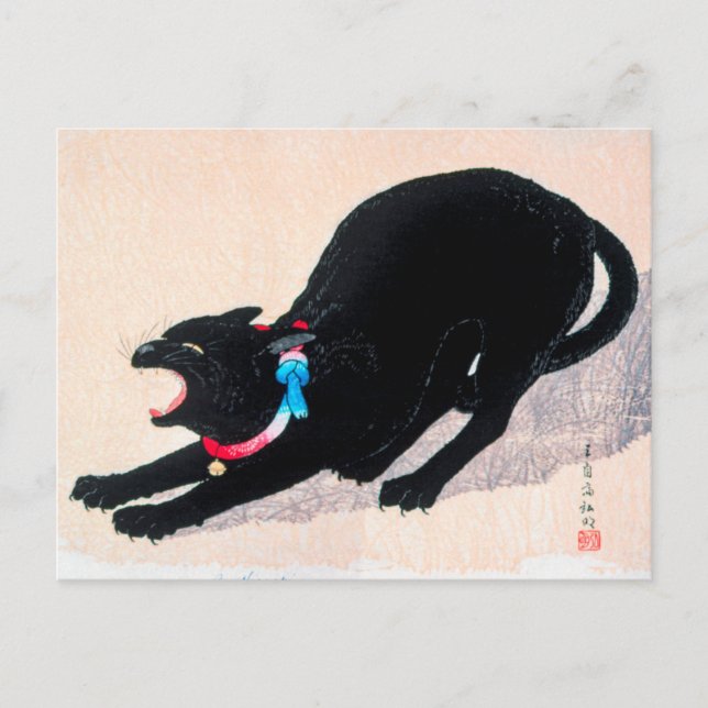 Black Cat Hissing Fine Art by Hiroaki Takahashi Postcard (Front)