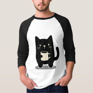 Black cat, holding a cup of coffee T-Shirt