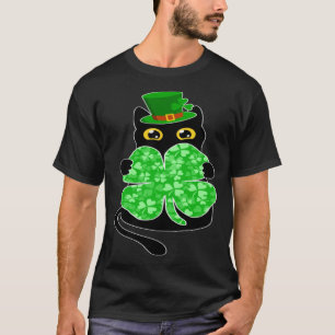 Black Cat Holding C Shamrock St Patricks Day 2023 T-Shirt