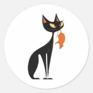 Black Cat Holding Orange Rat Classic Round Sticker