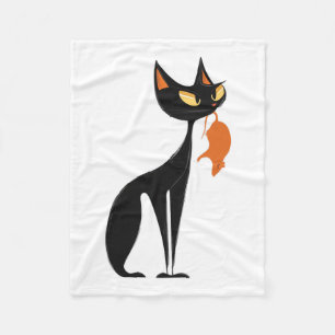 Black Cat Holding Orange Rat Fleece Blanket