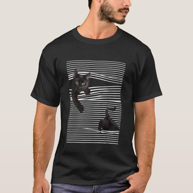 Black Cat Horizontal Stripe T-Shirt (Front)