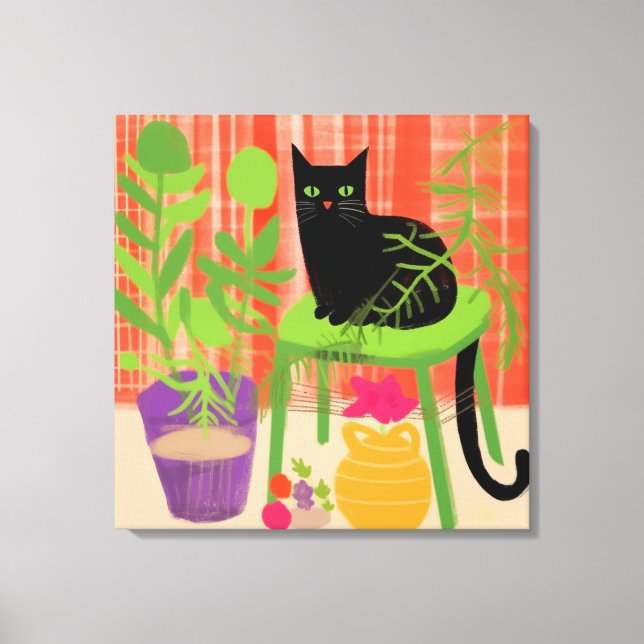 Black Cat Houseplants Canvas Print (Front)