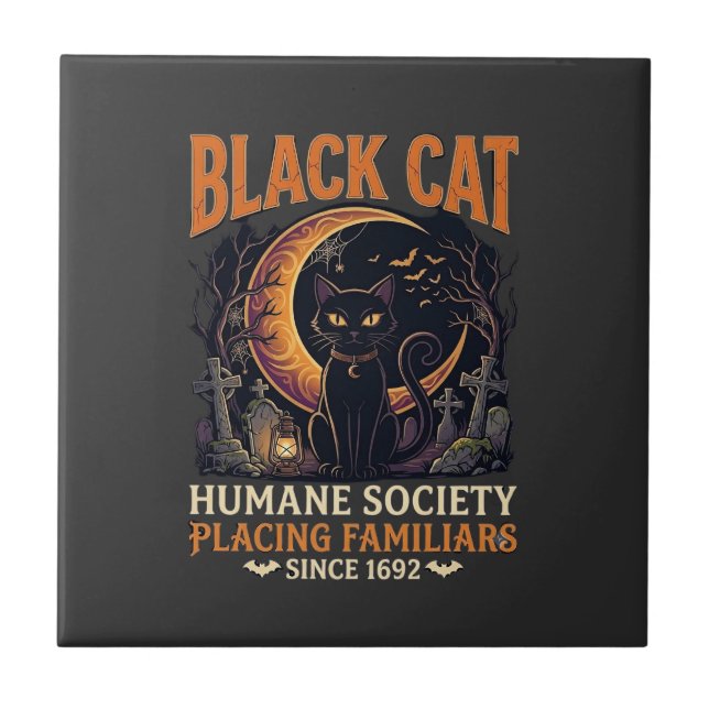 Black Cat Humane Society Halloween Crescent Moon L Tile (Front)