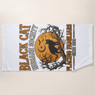 Black Cat Humane Society Halloween Full Moon Bats_ Beach Towel