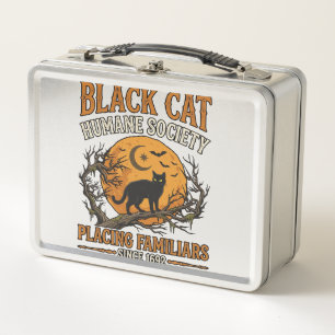 Black Cat Humane Society Halloween Full Moon Bats_ Metal Lunch Box