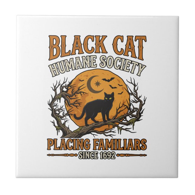 Black Cat Humane Society Halloween Full Moon Bats_ Tile (Front)