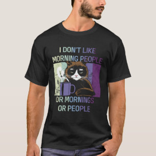 Black Cat I Hate Mornings and People Introvert Fel T-Shirt