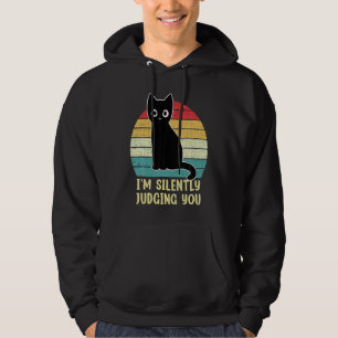 Black Cat I M Silently Judging You Retro Vintage Hoodie