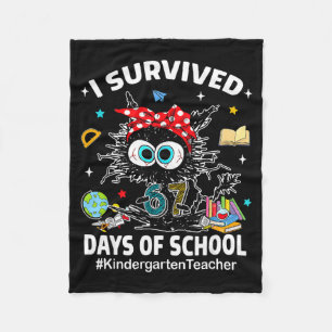 Black Cat I Survived 67 Days Of School Kindergarte Fleece Blanket