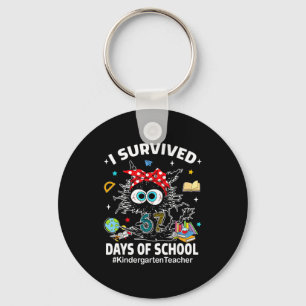 Black Cat I Survived 67 Days Of School Kindergarte Key Ring