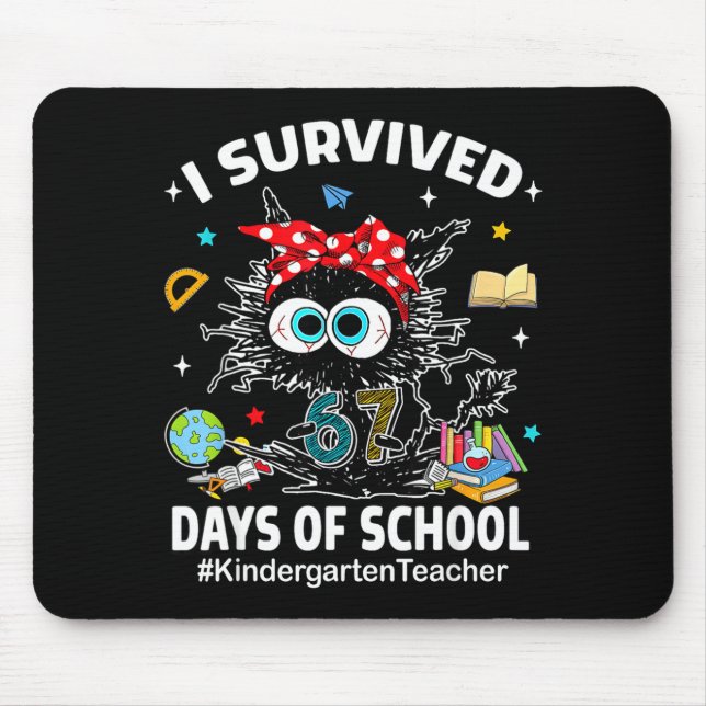 Black Cat I Survived 67 Days Of School Kindergarte Mouse Mat (Front)