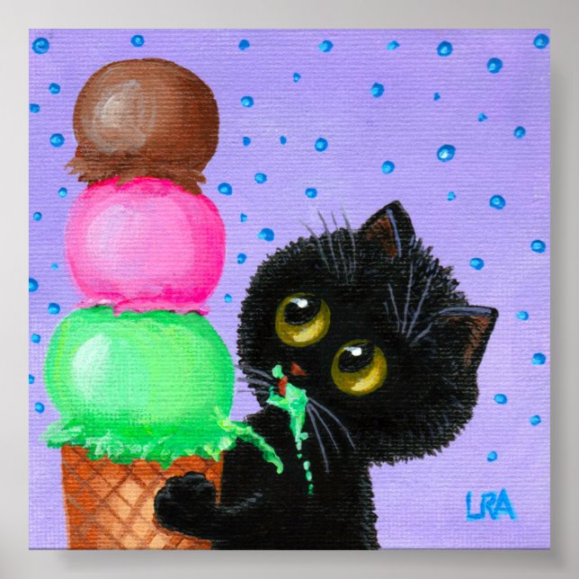 Black Cat Ice Cream Creationarts Poster (Front)