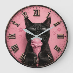 Black Cat Ice Cream Large Clock