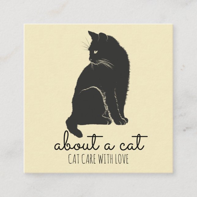 Black Cat Illustration Cat Care Square Business Card (Front)