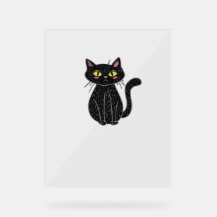 Black Cat Illustration, Doodle Cute Cat Classic T- Acrylic Sign