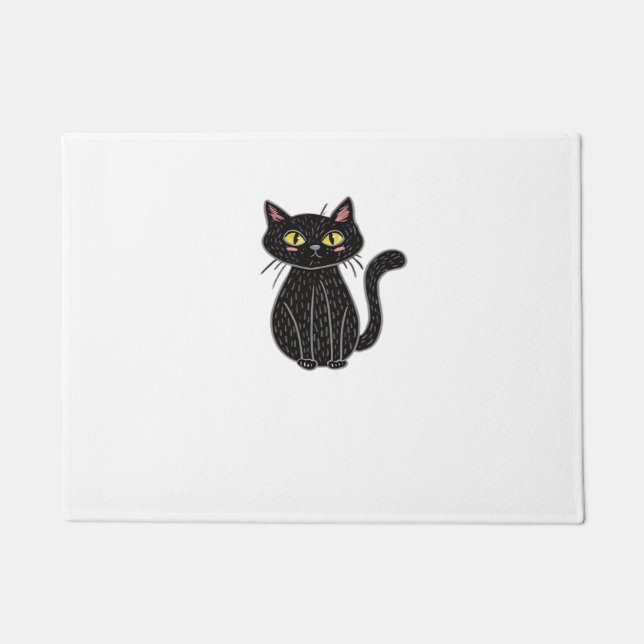 Black Cat Illustration, Doodle Cute Cat Classic T- Doormat (Front)