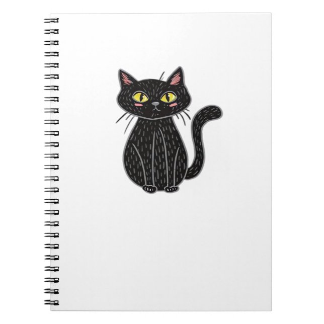 Black Cat Illustration, Doodle Cute Cat Classic T- Notebook (Front)