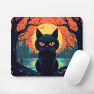 Black Cat Illustration Graphic Spooky Halloween Mouse Mat
