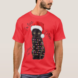 Black Cat I'm Fine Christmas Lights Funny Cat Love T-Shirt