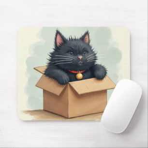 Black Cat In a Box Mouse Mat