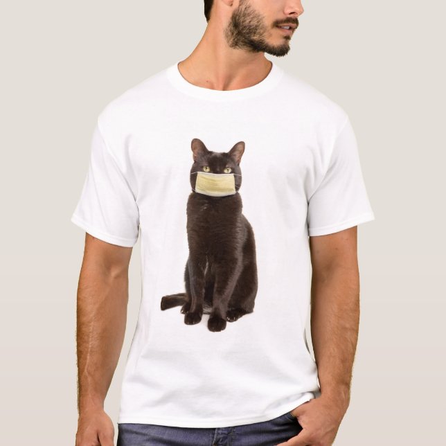 Black Cat in a Face Mask T-Shirt (Front)