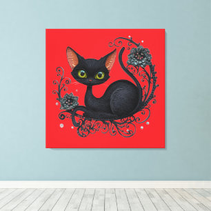 Black Cat in a Flower Cradle Canvas Print