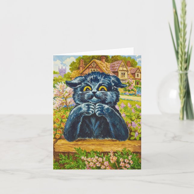 Black Cat in a Garden by Louis Wain Thank You Card (Front)
