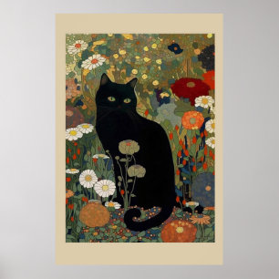 Black Cat In A Garden Poster