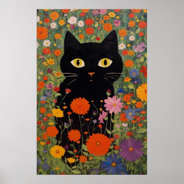 Black Cat In A Garden Poster (Front)