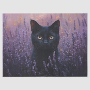 Black Cat in a Lavender Field Illustration Tissue Paper