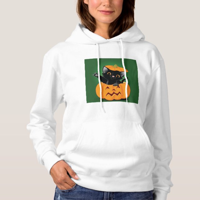 Black Cat In A Pumpkin Womens Hoodie (Front)