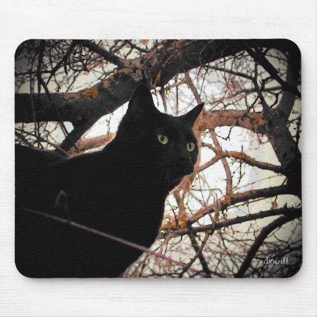 Black Cat in a Spooky Tree Mouse Mat (Front)