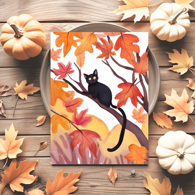 Black Cat in a Tree | Fall Autumn Spooky Cute Holiday Postcard (Creator Uploaded)