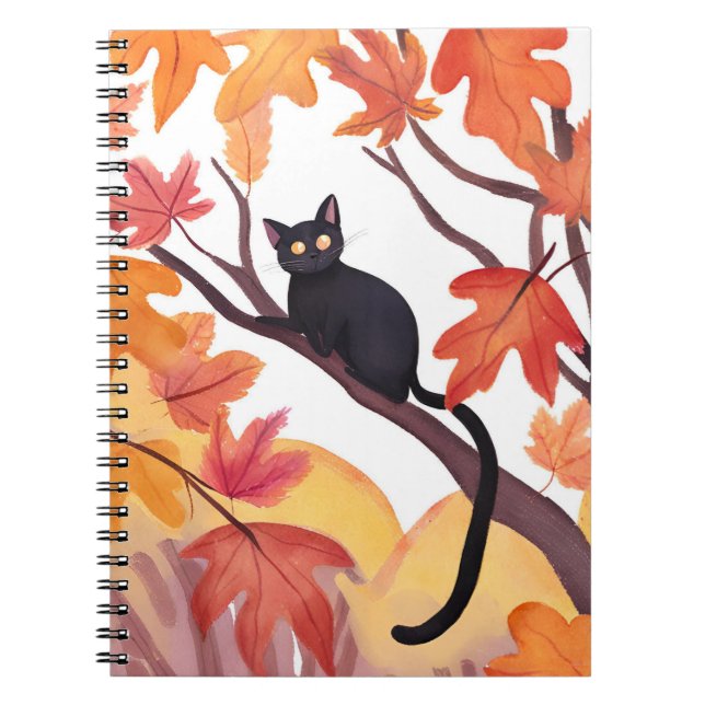 Black Cat in a Tree | Fall Autumn Spooky Cute Notebook (Front)